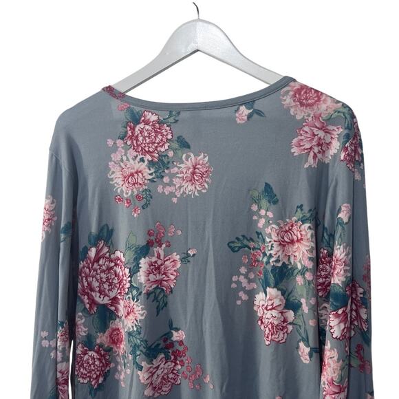 FLORA NIKROOZ WOMENS XLARGE JADE FLORAL PRINTED LONGSLEEVE PAJAMA TOP ONLY GREY - Picture 6 of 11